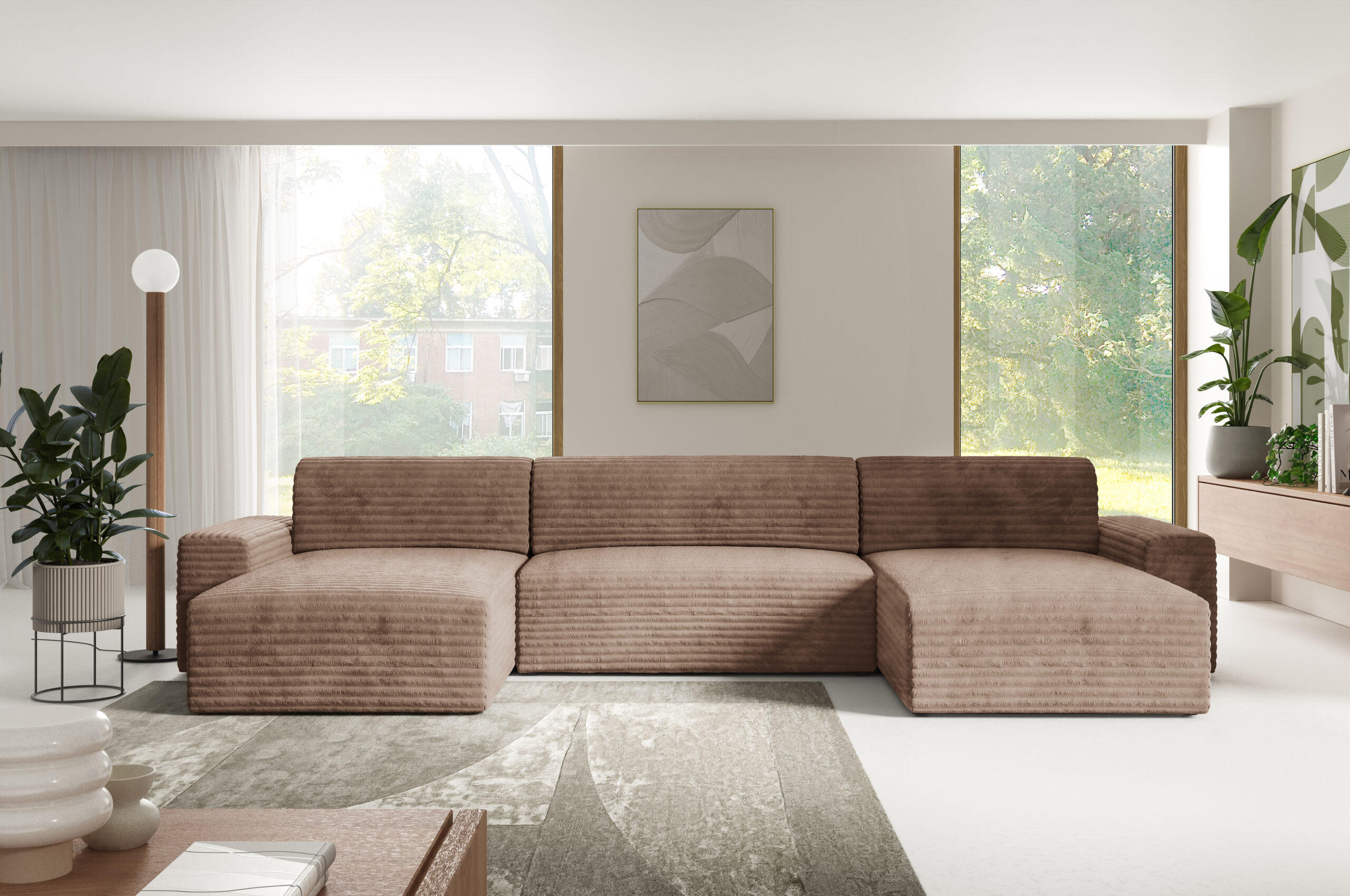 WOHNLANDSCHAFT mit Schlaffunktion Beige - Beige/Schwarz, Holz/Holzwerkstoff (300/70/185cm) - Furnisell