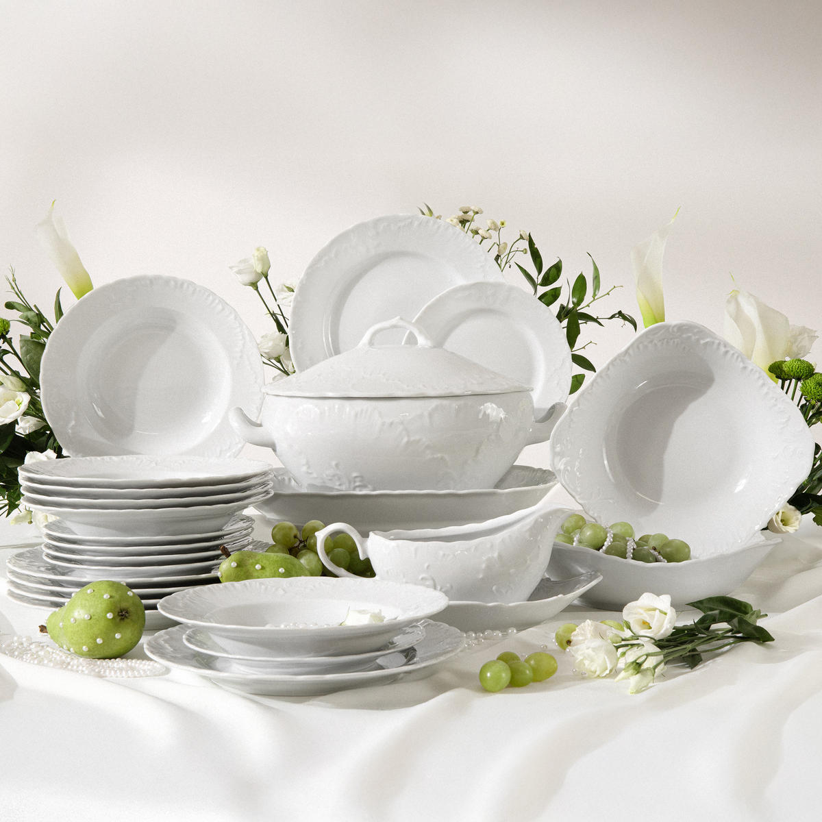 TAFELSERVICE Cmielow Rococo 25-tlg - Weiß, Keramik (25/2/25cm) - KONSIMO®