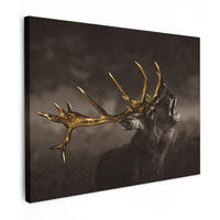 LEINWANDBILD Rotwild - Schwarz - Gold Wandbilder 80x60 cm - Braun, Textil (80/60cm) - MuchoWow