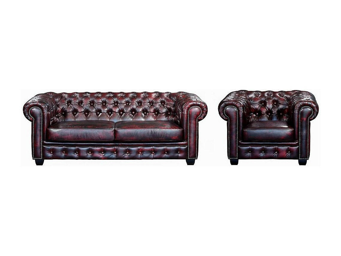 COUCHGARNITUR mit Sessel - 4 Personen - Leder - Bordeaux - BRENTON - Bordeaux, Leder (201/73/96cm) - Vente-Unique