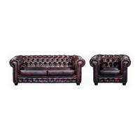 COUCHGARNITUR mit Sessel - 4 Personen - Leder - Bordeaux - BRENTON - Bordeaux, Leder (201/73/96cm) - Vente-Unique