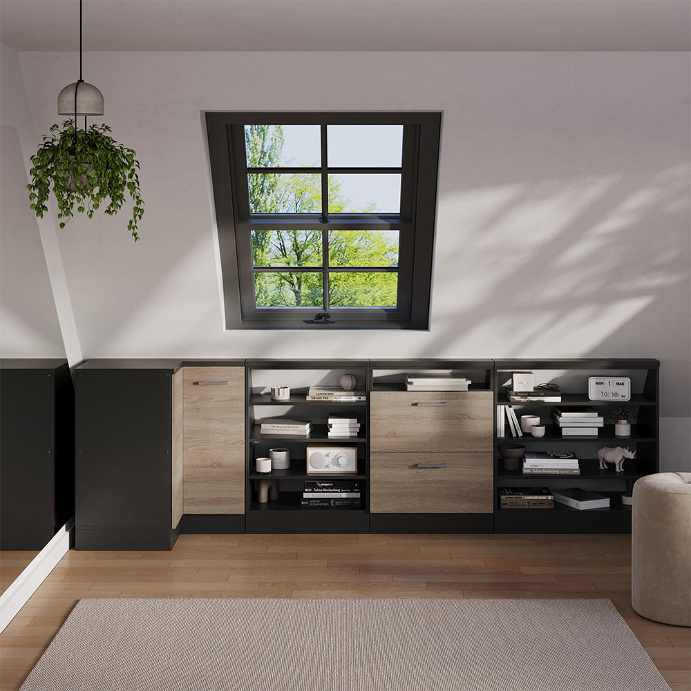 Thumbnail - Vicco Dachschrägenschrank, Sonoma Eiche, Anthrazit, Holzwerkstoff, 2 Fächer, Rechteckig, 75.6x81.6x75.6 cm, Wohnzimmer, ...