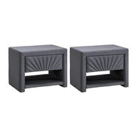 2ER-SET Nachttische mit 1 Schublade & 1 Ablage - Samt - Anthrazitgrau - ULAMI - Anthrazit, Textil (35/41/50cm) - Vente-Unique