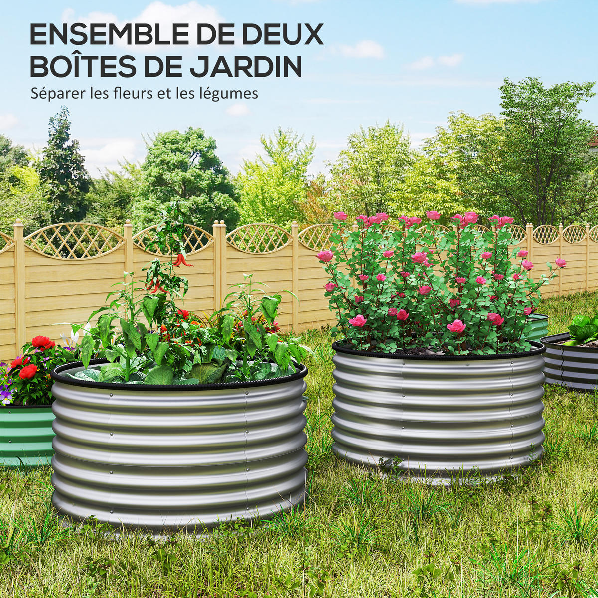 HOCHBEET-SET DE-12184 2er-Set rund, Ø90/56 cm, offener Boden Silber - Silberfarben, Metall (90/56/90cm) - ComfortXL