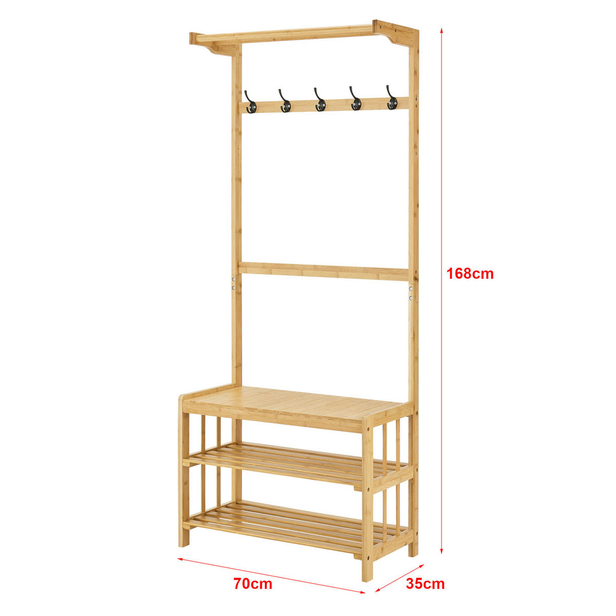 GARDEROBENSTÄNDER Tornio - Naturfarben, Holz (70/168/35cm) - [en.casa]