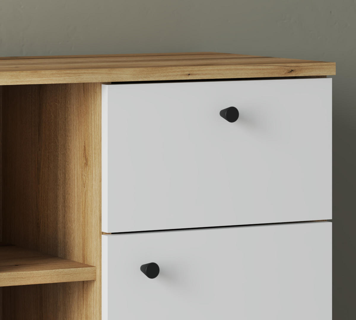 BADKOMMODE weiß, Evoke Eiche, Badkommode, 51 x 90 cm - Eichefarben/Schwarz, Holz/Holzwerkstoff (51/90/33cm) - Furn.Design