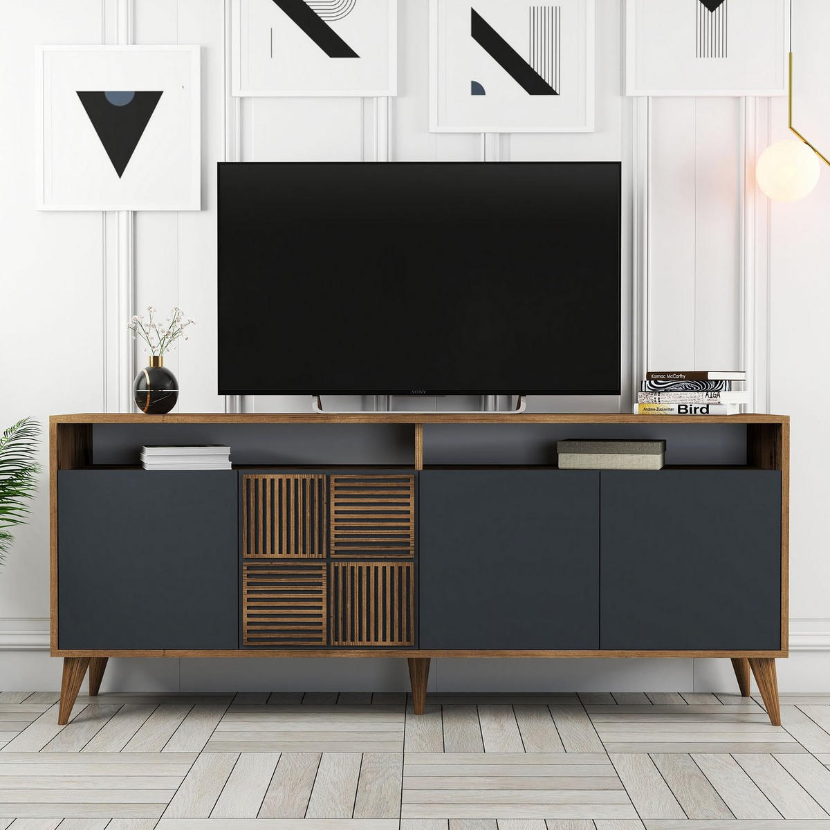 SIDEBOARD 4 Türen L180 cm - Milan - Wildeiche/Anthrazit, Holzwerkstoff (35/78.6/180cm) - Calicosy