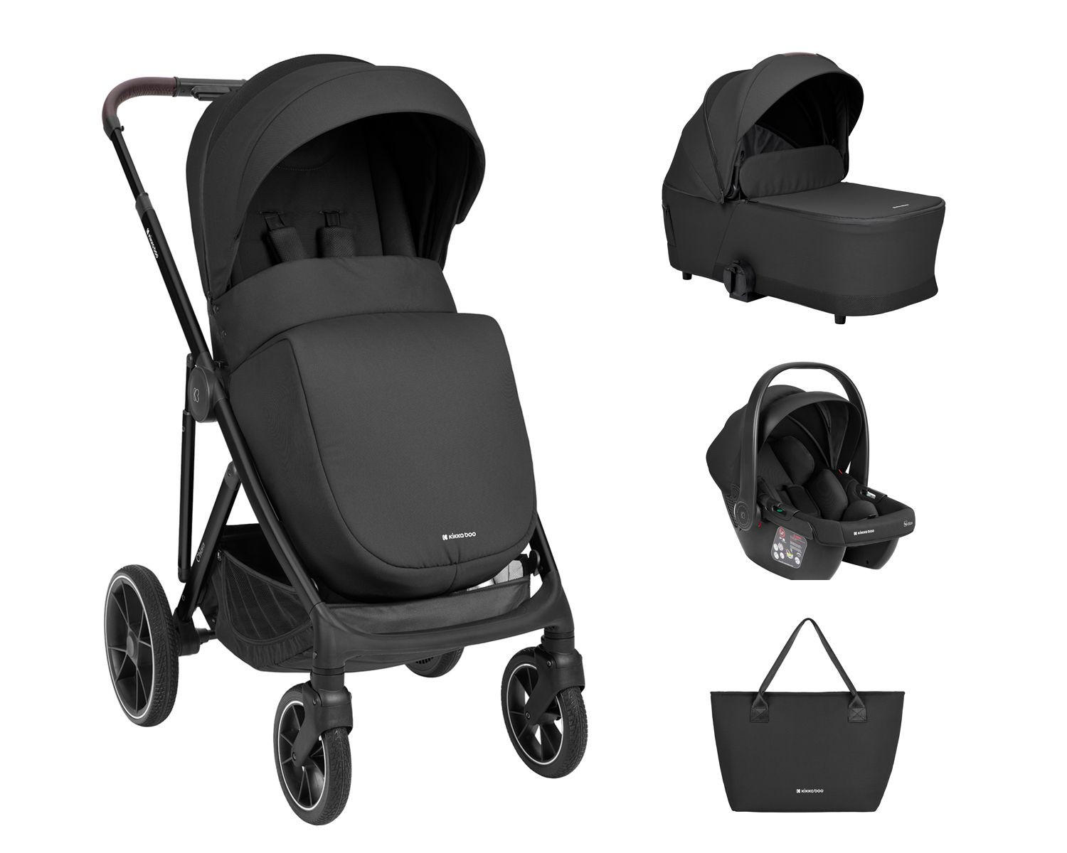 KOMBIKINDERWAGEN Chiara 3 in 1 schwarz Babyschale, Babywanne, faltbar, Tasche - Schwarz, Metall (95/58/108cm) - Kikka boo