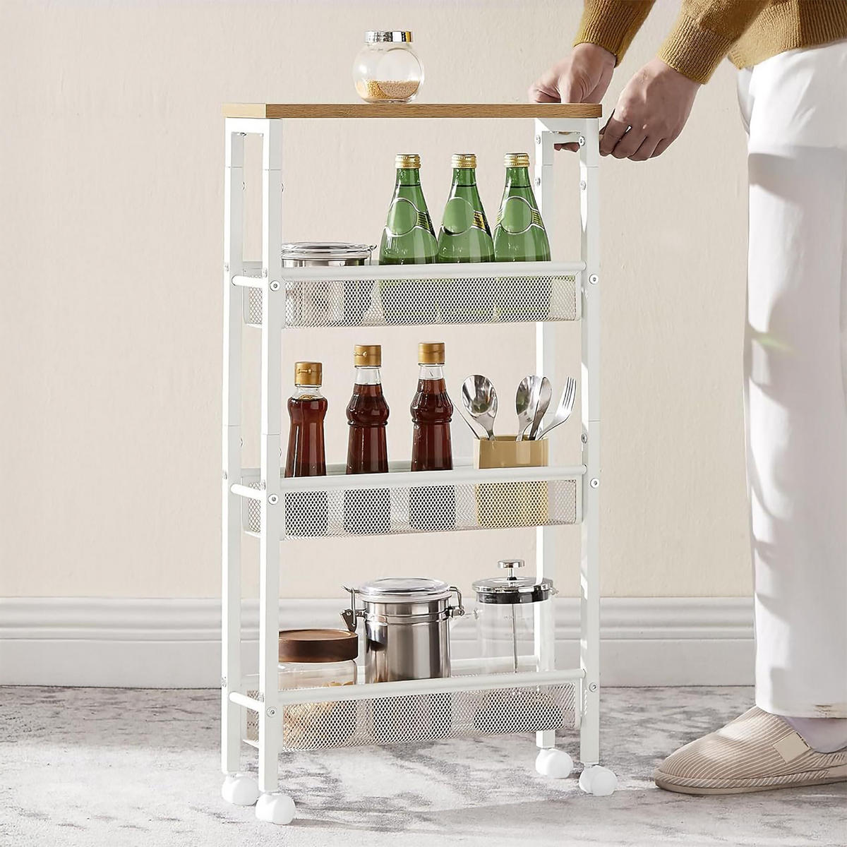 NISCHENWAGEN - Weiß, Holzwerkstoff/Metall (22/77/45cm) - Relaxdays