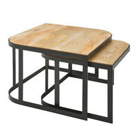 BEISTELLTISCH 2er Set Mango Massivholz Eisen Abgerundete Ecken TIMAVO, Braun 60x60x40 cm - Schwarz/Braun, Holz/Metall (60/60/40cm) - KADIMA DESIGN