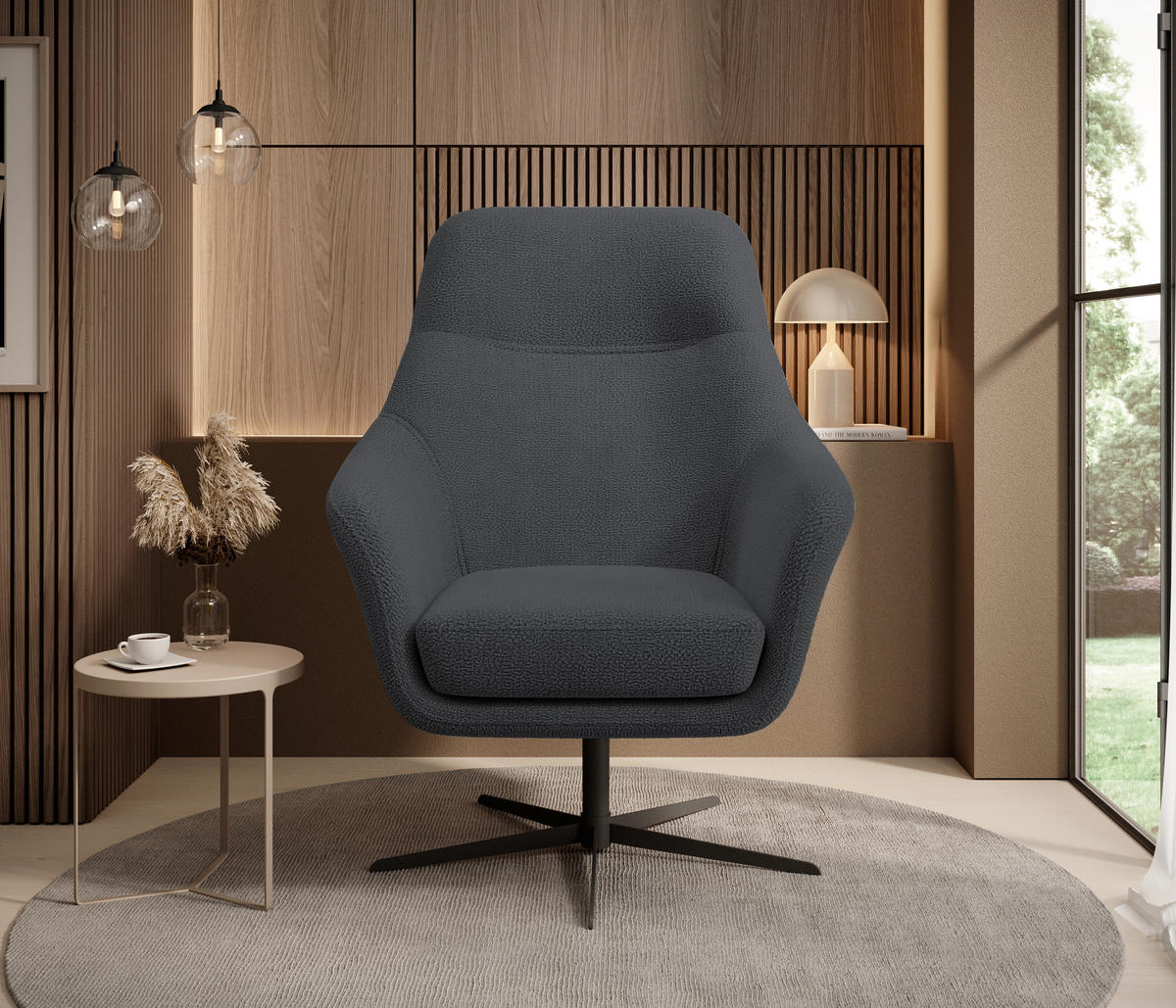 RELAXSESSEL Collection Drehstuhl CUBO – komfortabel, drehbar, modernes Design, 76x97x76 cm, Farbe - Anthrazit/Schwarz, Holz/Textil (76/97/76cm) - DomoHome