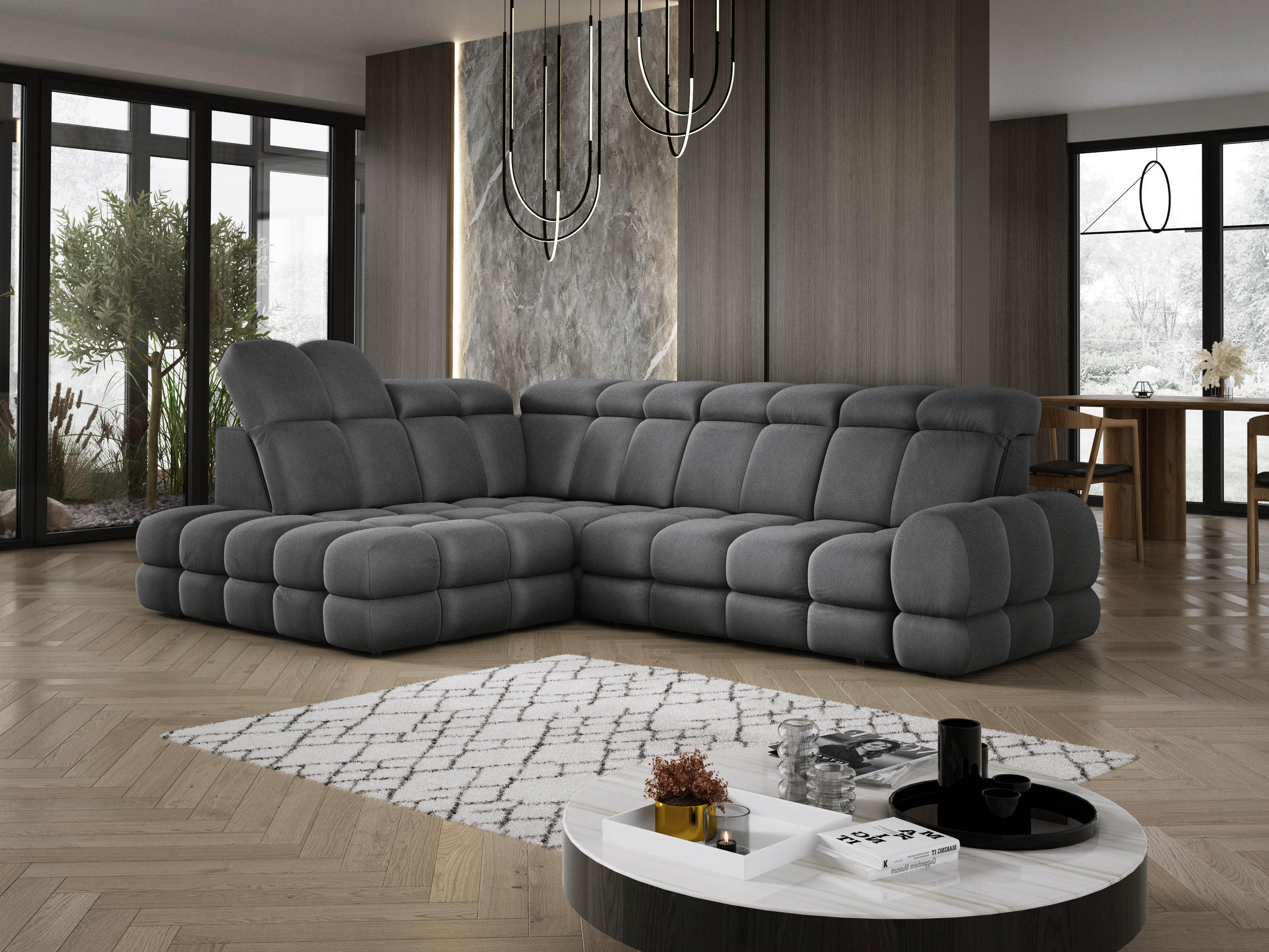 ECKSOFA TOLLO Solar-stoff L-form 302x217x105 cm grau - Dunkelgrau, Holz/Textil (302/217cm) - DomoHome