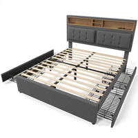 POLSTERBETT 4 Schubladen Höhenverstellbares Kopfteil 140×200cm - Grau, Textil (140/200cm)