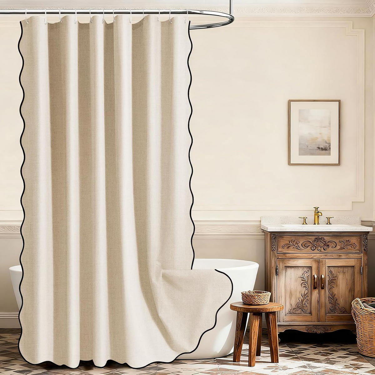 DUSCHVORHANG – 183 x 183 cm – Inklusive Haken – Weiß - Beige, Textil (183/183cm)