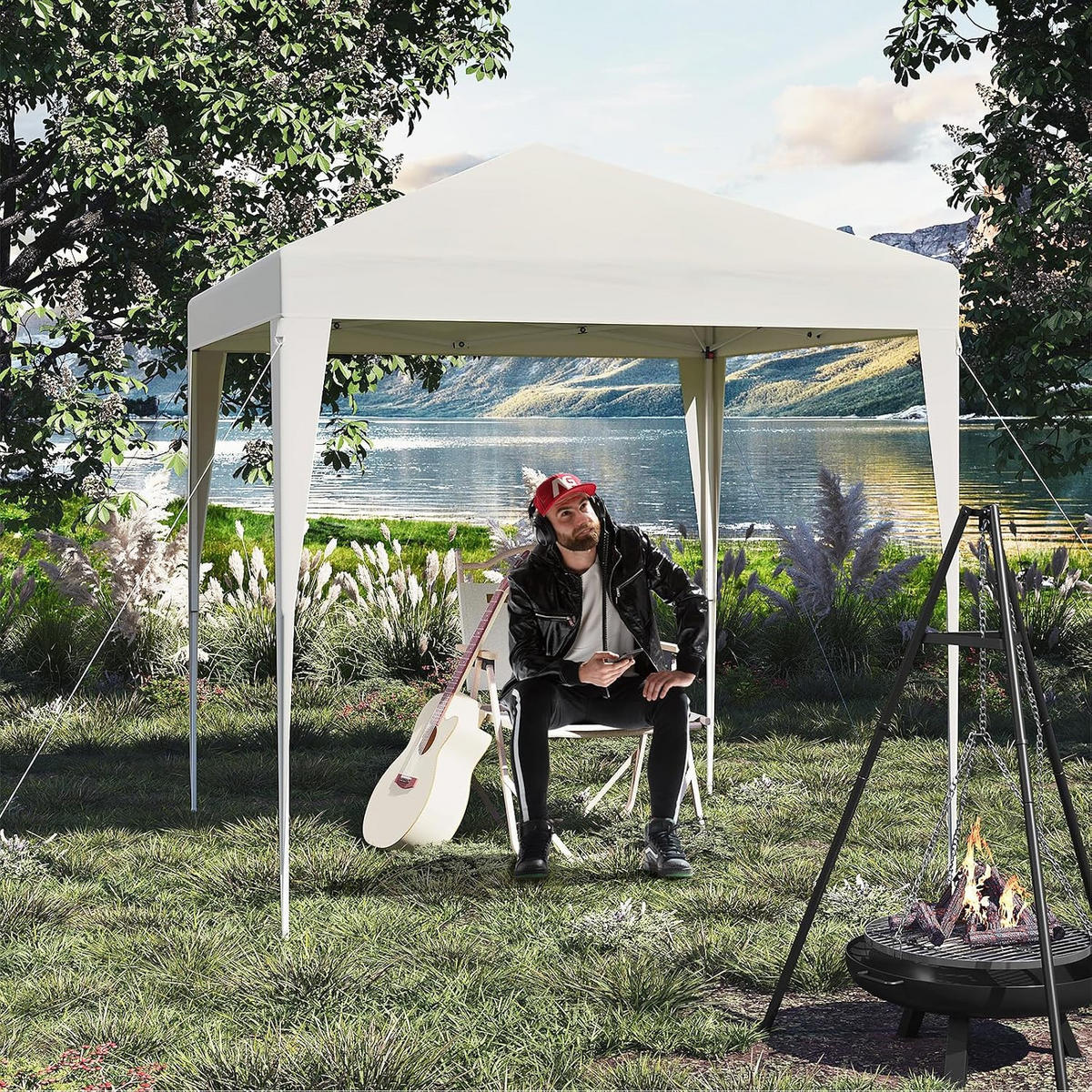 PAVILLON 2x2m mit 4 Seitenwänden UPF 50+ UV Schutz Beige - Beige, Kunststoff/Metall (200/240/200cm) - Woltu