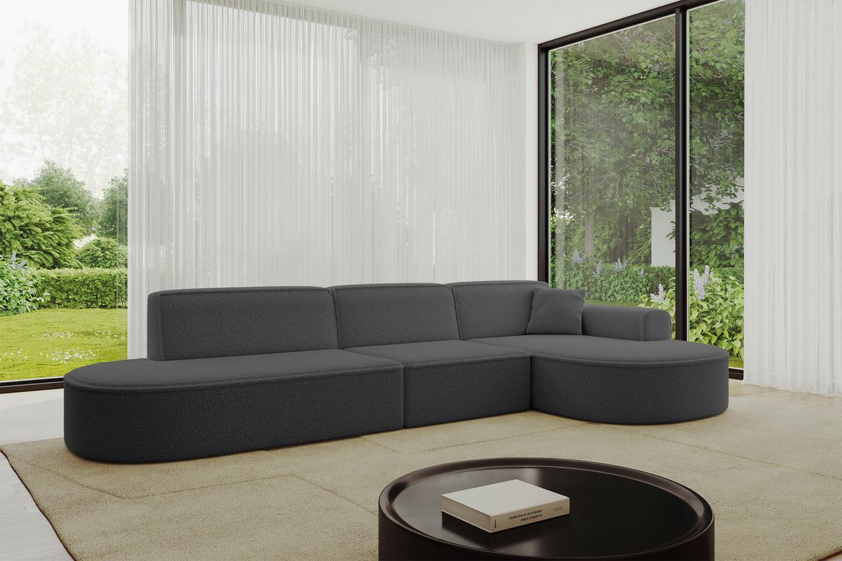 ECKSOFA Ottomane Rechts MARI-L2 - 328x171x79 cm Grau Bouclé - Schwarz/Grau, Holzwerkstoff/Kunststoff (171/328cm) - ALTDECOR