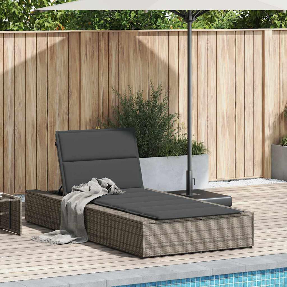 SONNENLIEGE Mit Schwebender Auflage Grau Poly Rattan - Grau, Kunststoff (210/79/100cm) - vidaXL