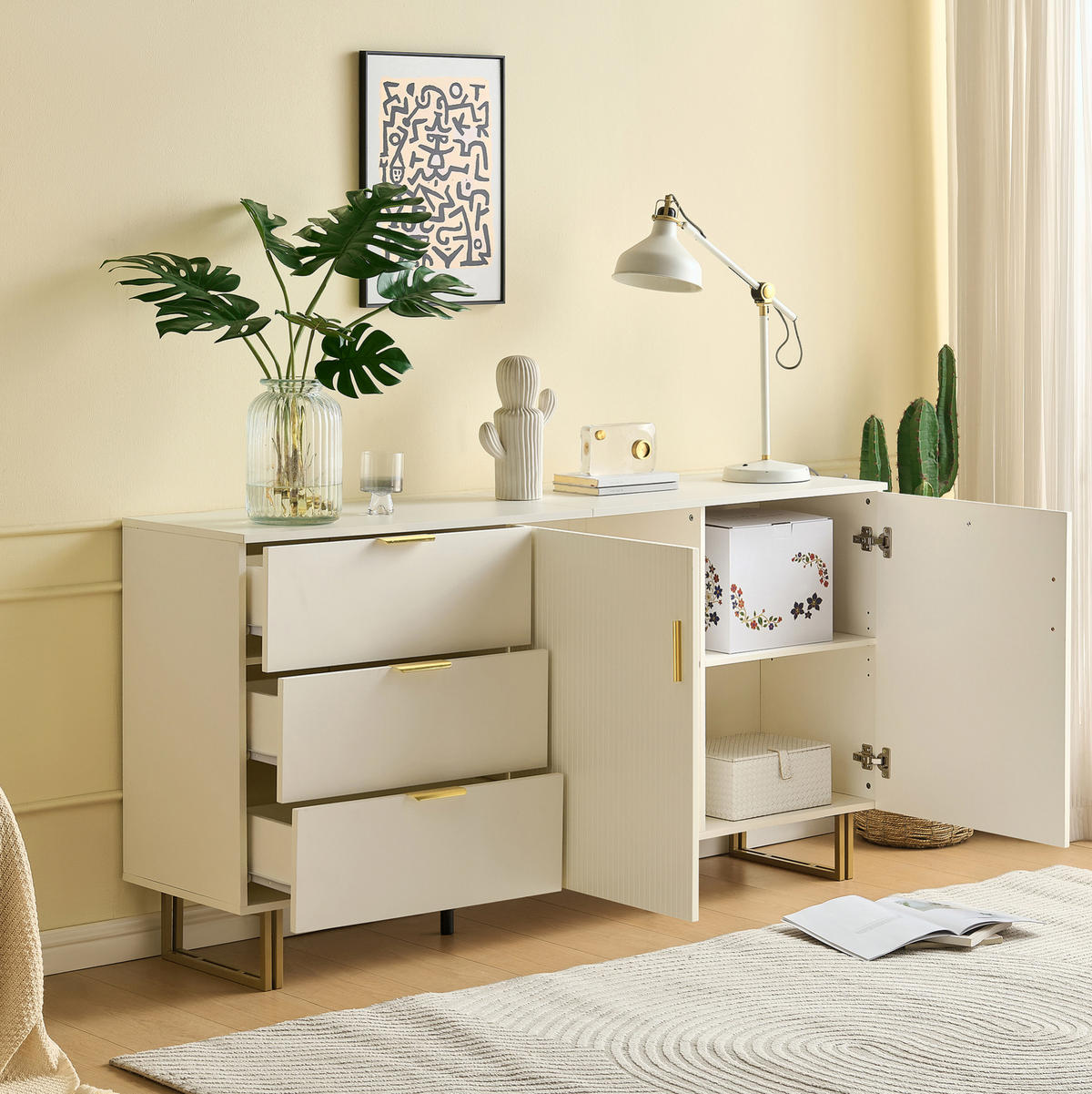 SIDEBOARD 160/40/81,5 cm Weiß aus MDF mit 3 Schubladen und 2 Türen - Weiß, Holzwerkstoff (40/81.5/160cm) - OKWISH
