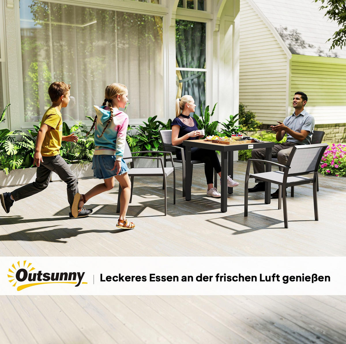 GARTENTISCH 78/78/74 cm Natur Holzwerkstoffoptik aus Aluminium mit wetterfester Tischplatte - Naturfarben, Metall (78/78/74cm) - OKWISH