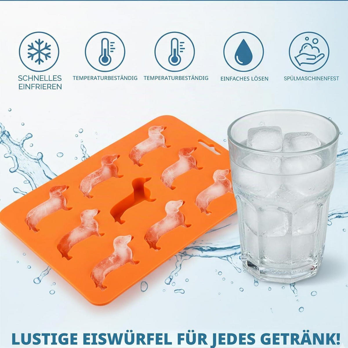 EISWÜRFELFORM Dackel Silikon Orange - Orange, Kunststoff (1/1/1cm)