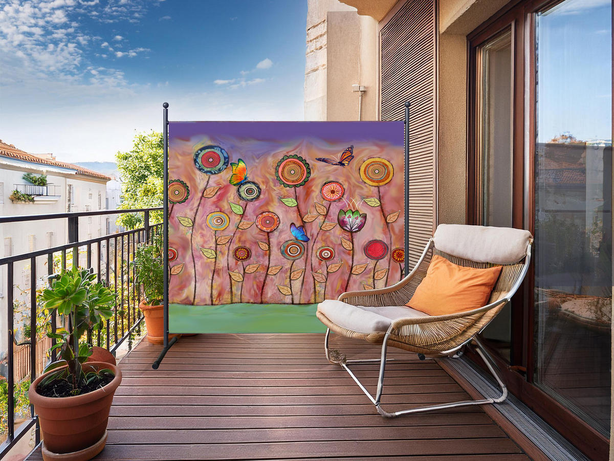 PARAVENT 1-tlg. 180x180 cm Retro Flowers - Dunkelorange/Multicolor, Metall (178/180cm) - QUICK STAR