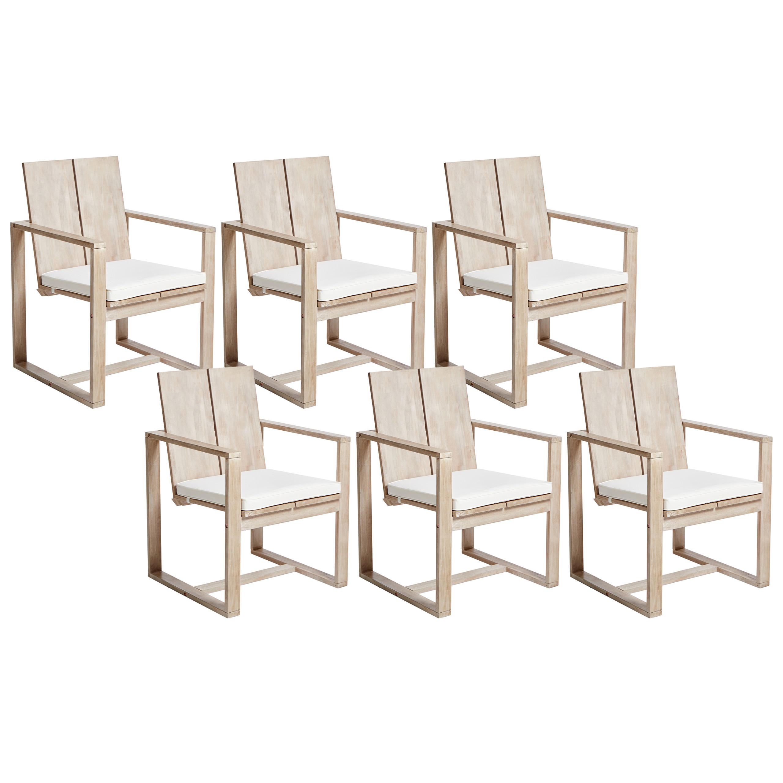 GARTENSTUHL 6er Set Heller Holzfarbton Azzanello - Hellbraun/Weiß, Holz (63/90/61cm) - Beliani