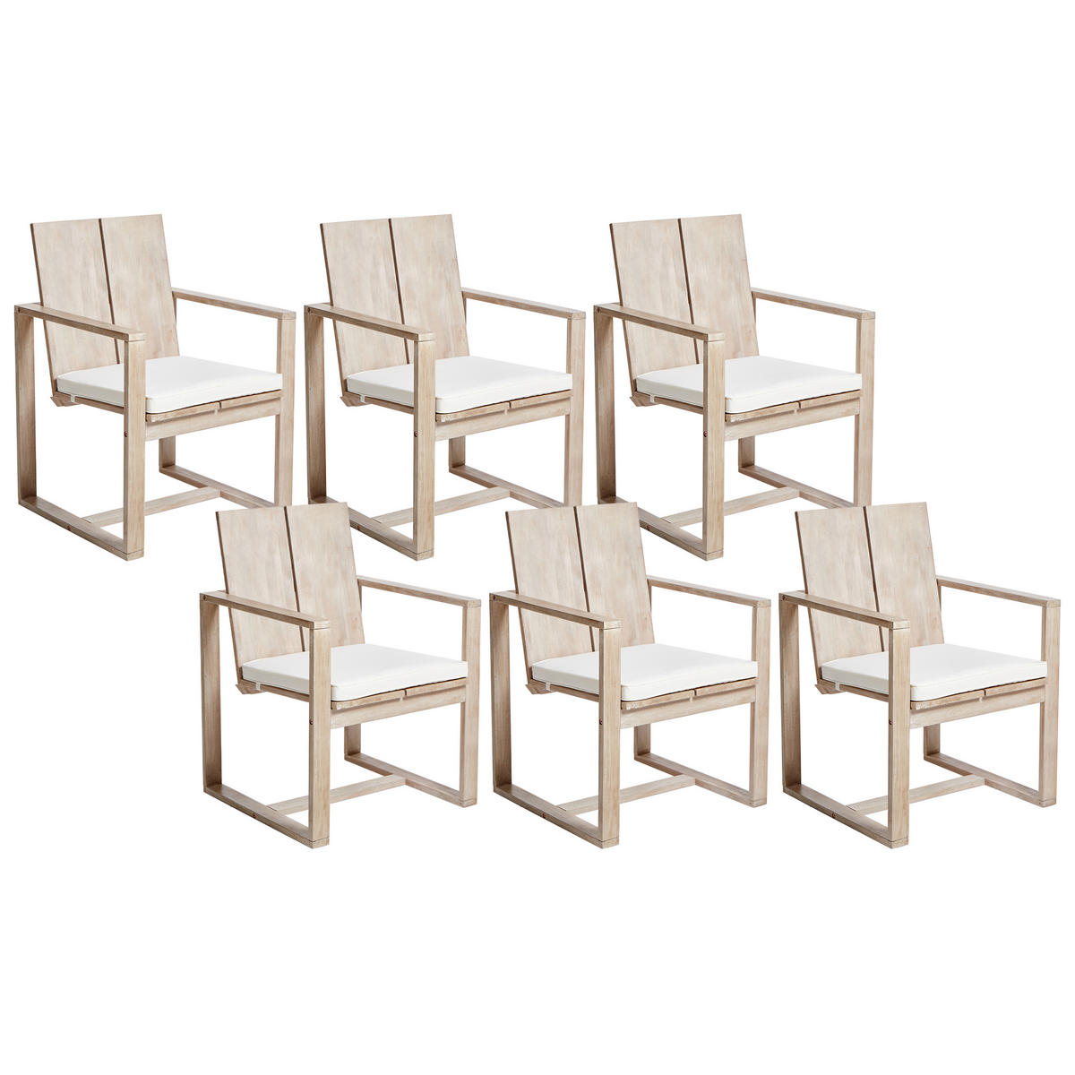 GARTENSTUHL 6er Set Heller Holzfarbton Azzanello - Hellbraun/Weiß, Holz (63/90/61cm) - Beliani