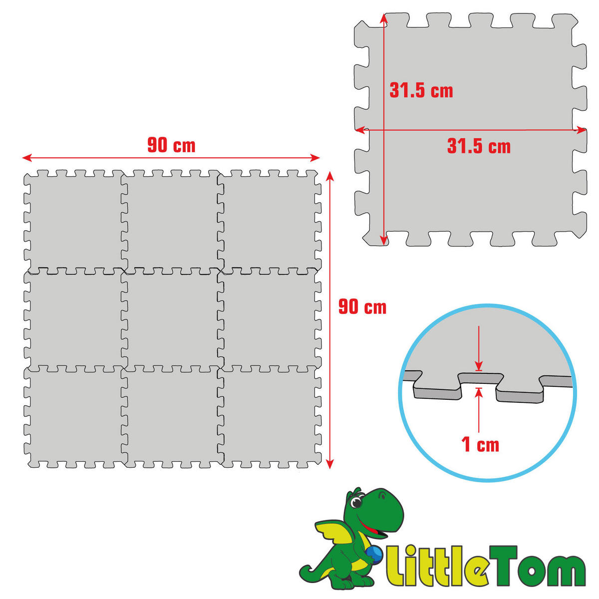 SPIELMATTE ab Null - 90 cm Baby Puzzlematte Weiß - Weiß, Kunststoff (30/30cm) - Littletom
