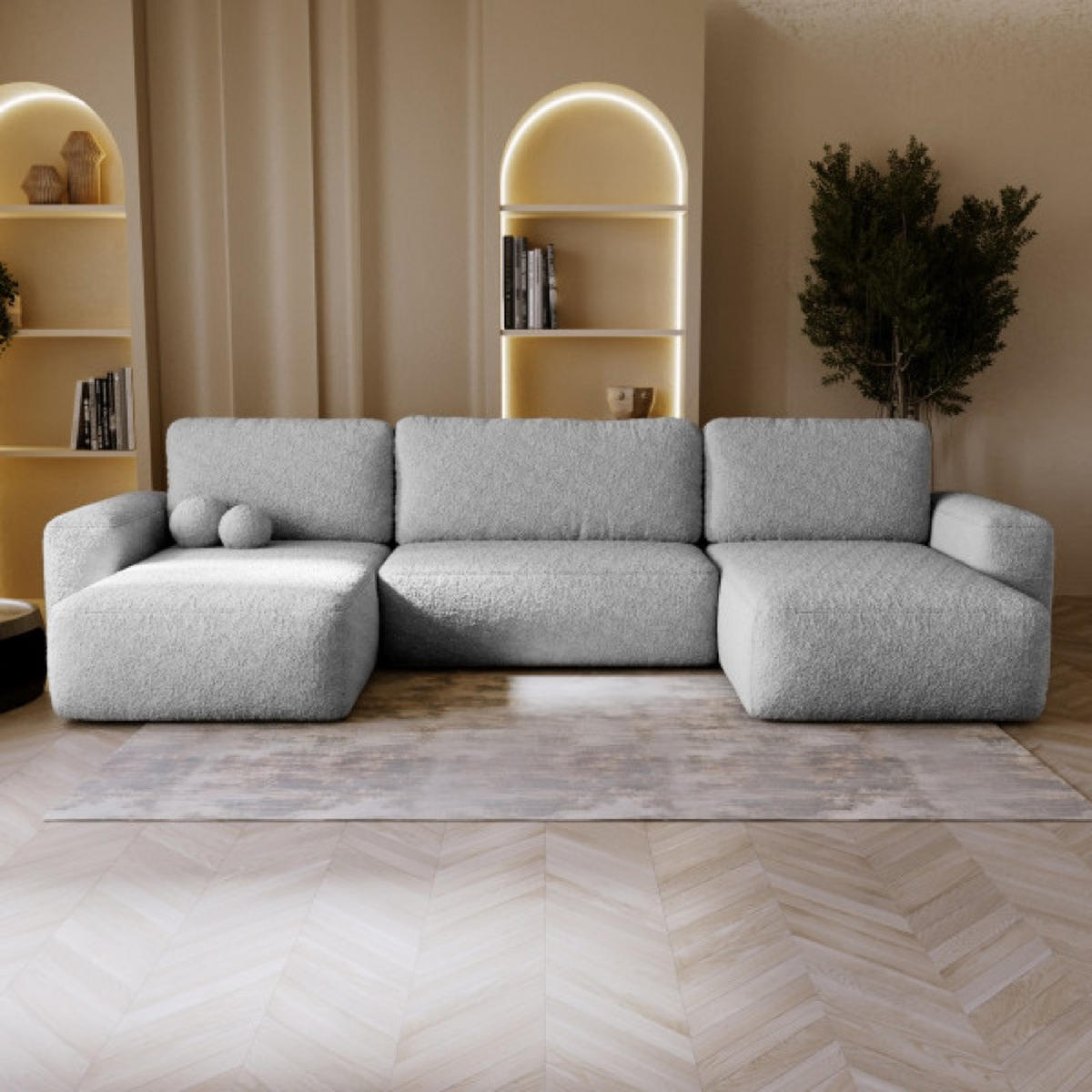 ECKSOFA Hellgrau U ILO Mit Bettkasten Und Schlaffunktion - Grau, Textil (374/177cm) - Sepro Meble