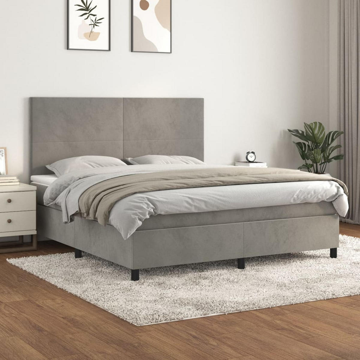 BOXSPRINGBETT 160/200 Cm Grau Samt - Grau, Textil (160/203cm) - vidaXL