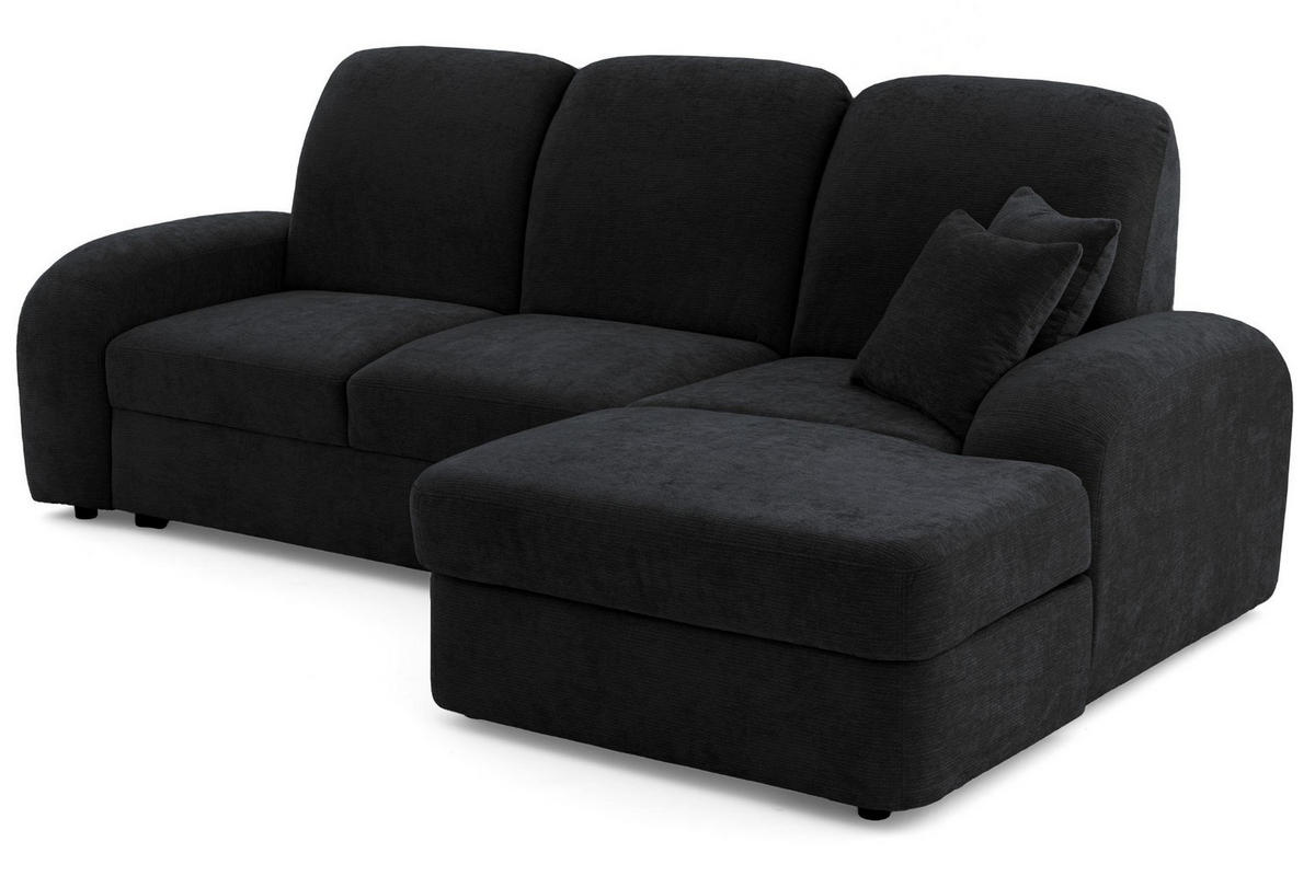 ECKSOFA VIBE S Rechts mit Schlaffunktion 130x202 Chenille Anthrazit - Anthrazit/Schwarz, Holz/Kunststoff (156/255cm) - Muffo