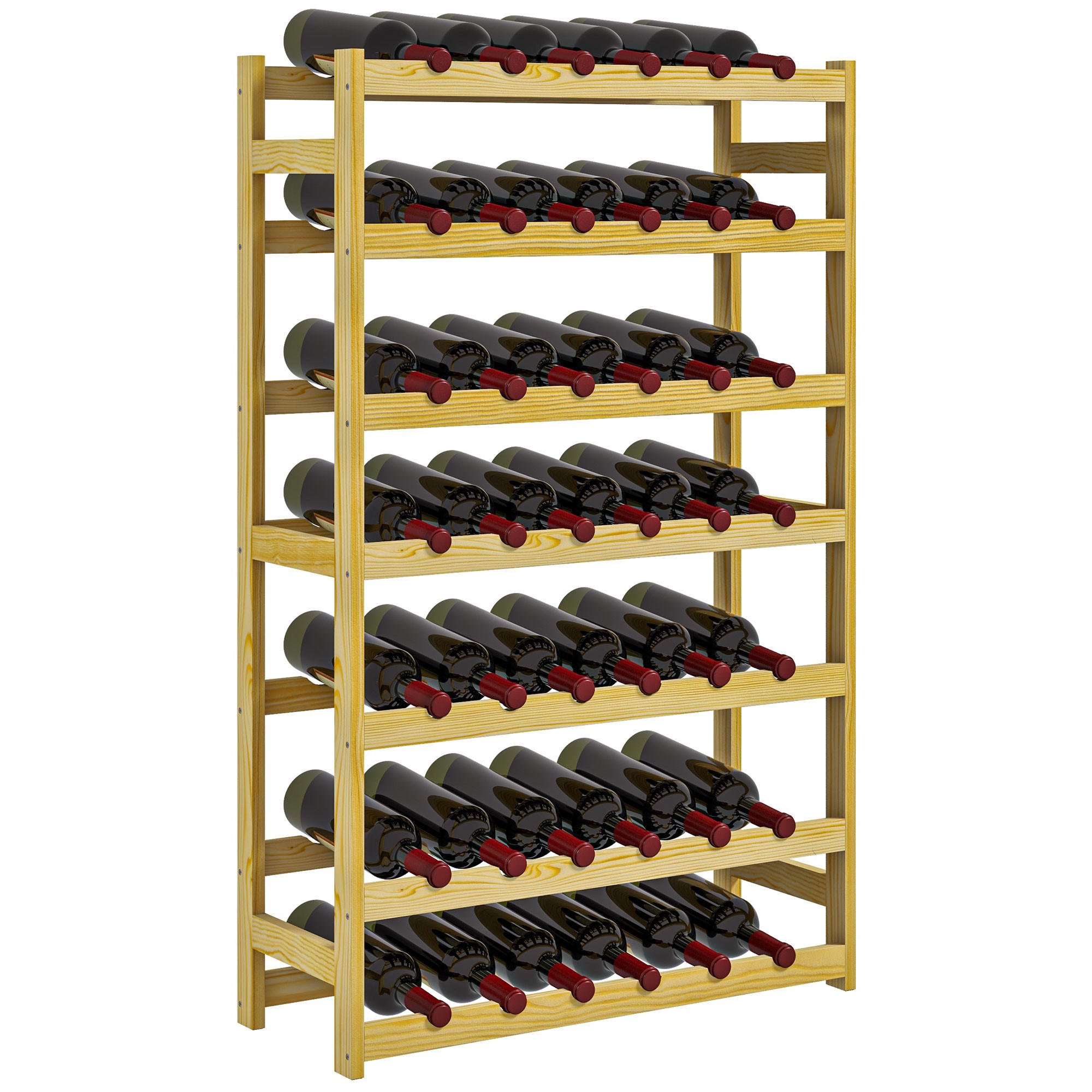 WEINREGAL, 7 Etagen, für 42 Flaschen, Kippschutz, Kiefernholz, 63x25x102cm, Natur - Ahornfarben, Holzwerkstoff (25/102/63cm)