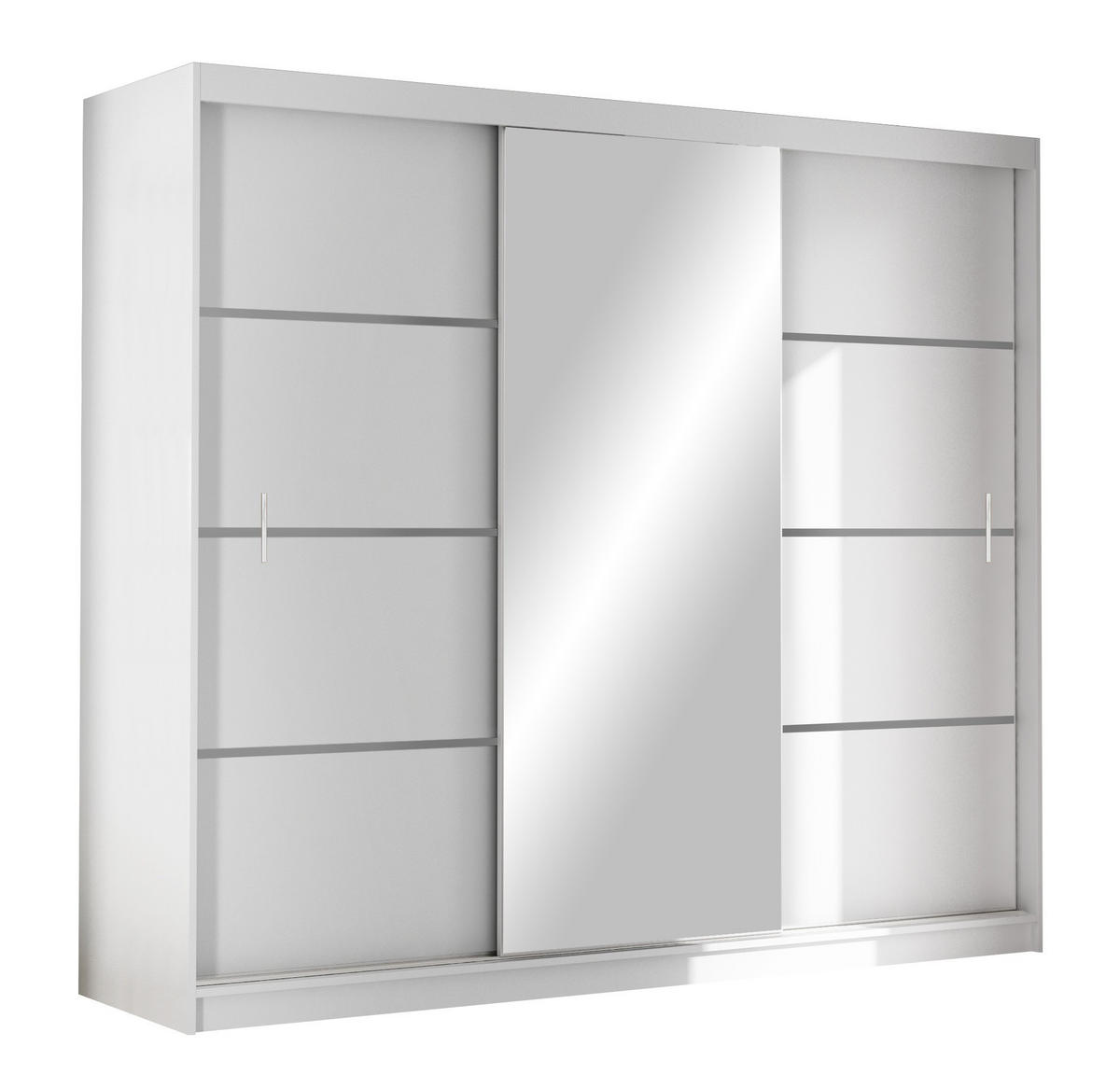 SCHWEBETÜRENSCHRANK NASUS 250/215/61 cm 3-türig mit Spiegel Weiß - Weiß, Holzwerkstoff (250/215/61cm) - MASSENO