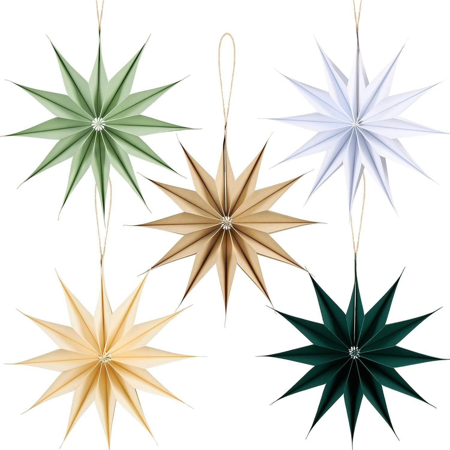 PAPIERSTERNE 5-teiliges Set 29 cm Beige Braun Weiß Dunkelgrün Hellgrün - Multicolor, Papier (29/1/29cm)
