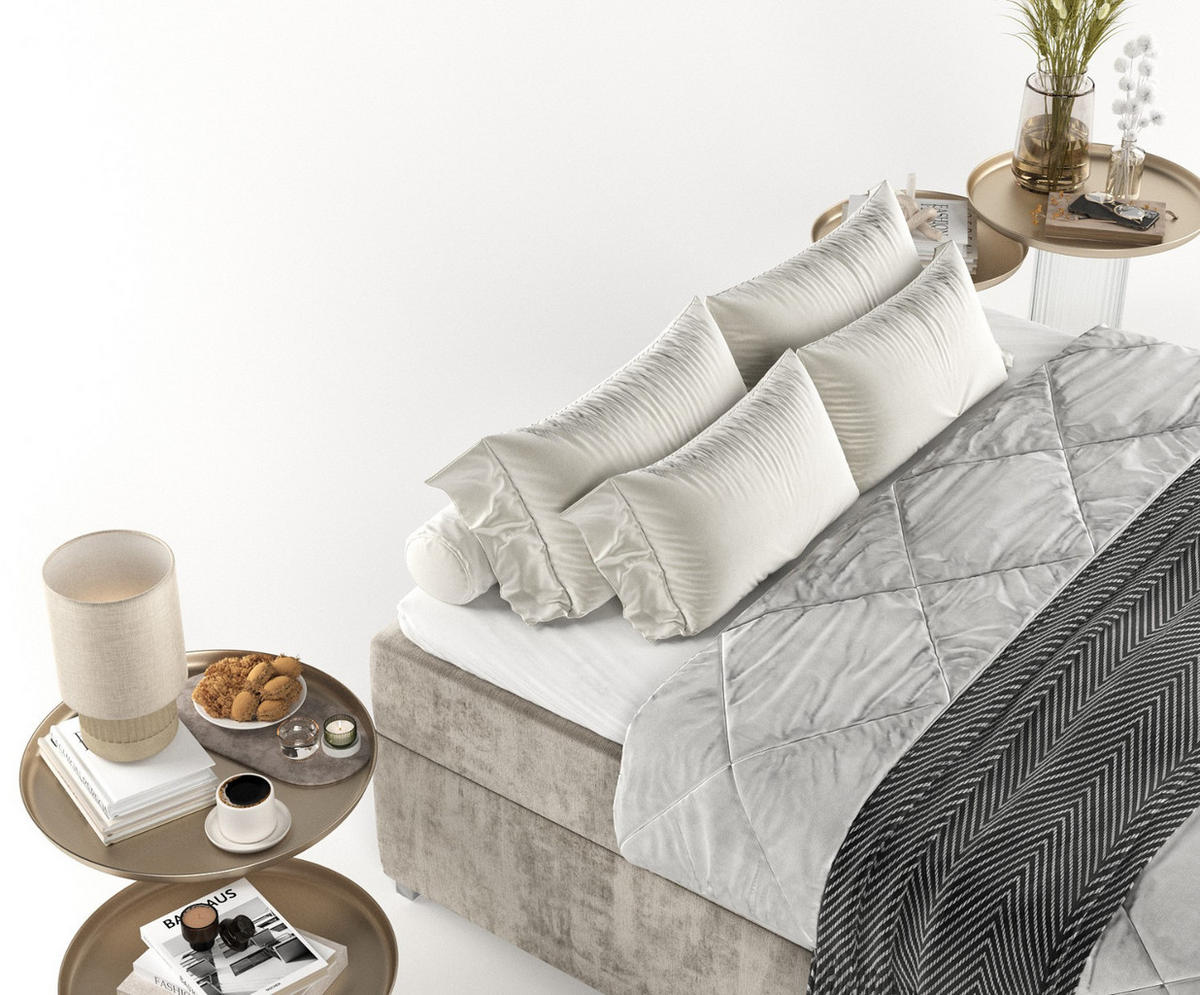 BOXBETT Reto 140/200 cm Beige im Lotta Stoff - Chromfarben/Beige, Holz/Holzwerkstoff (140/200cm) - AltaBeds