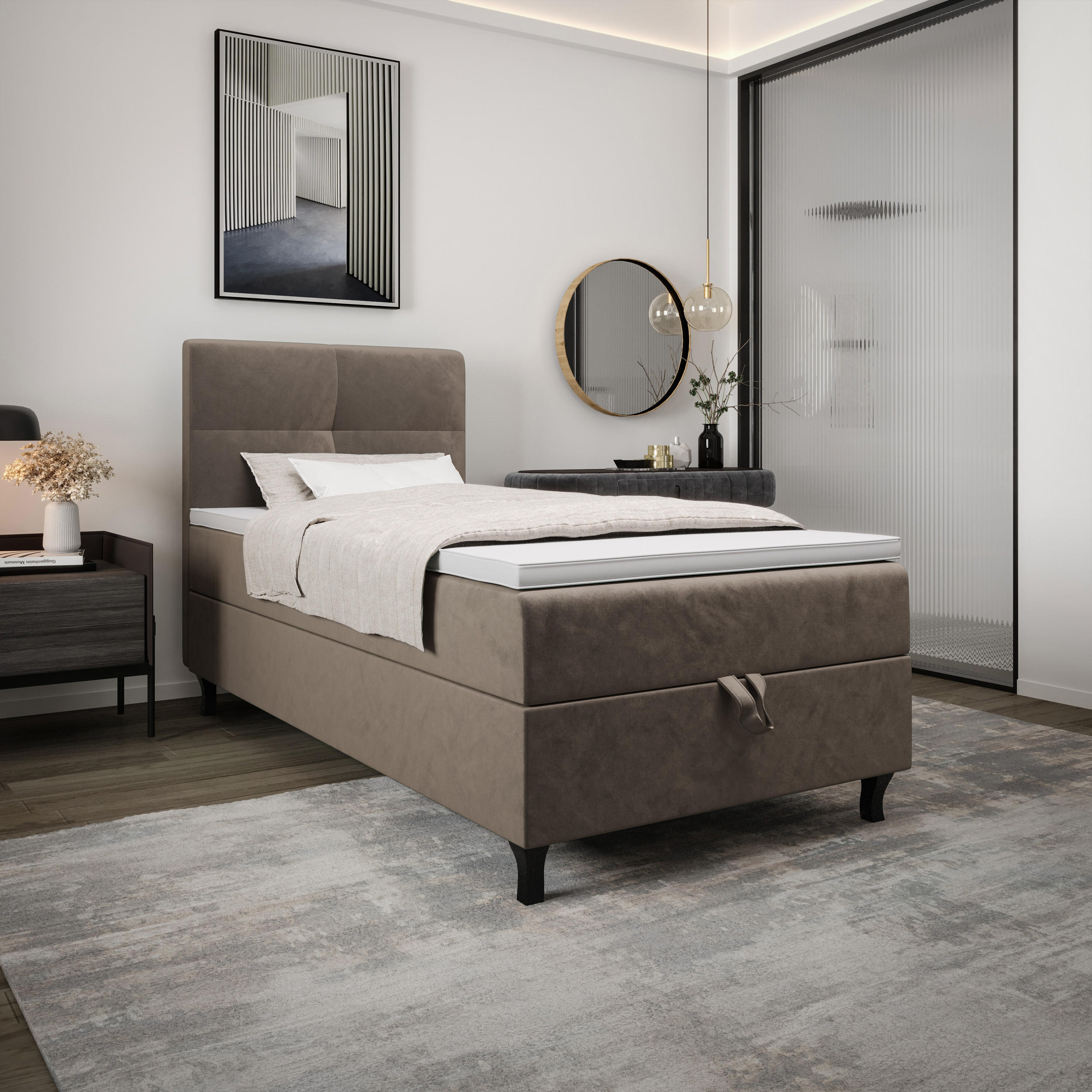 BOXBETT LIMBA mit Matratze H3, Bonell und Topper 100x200 Monolith 15 - Braun, Holz/Textil (100/200cm) - Bedante