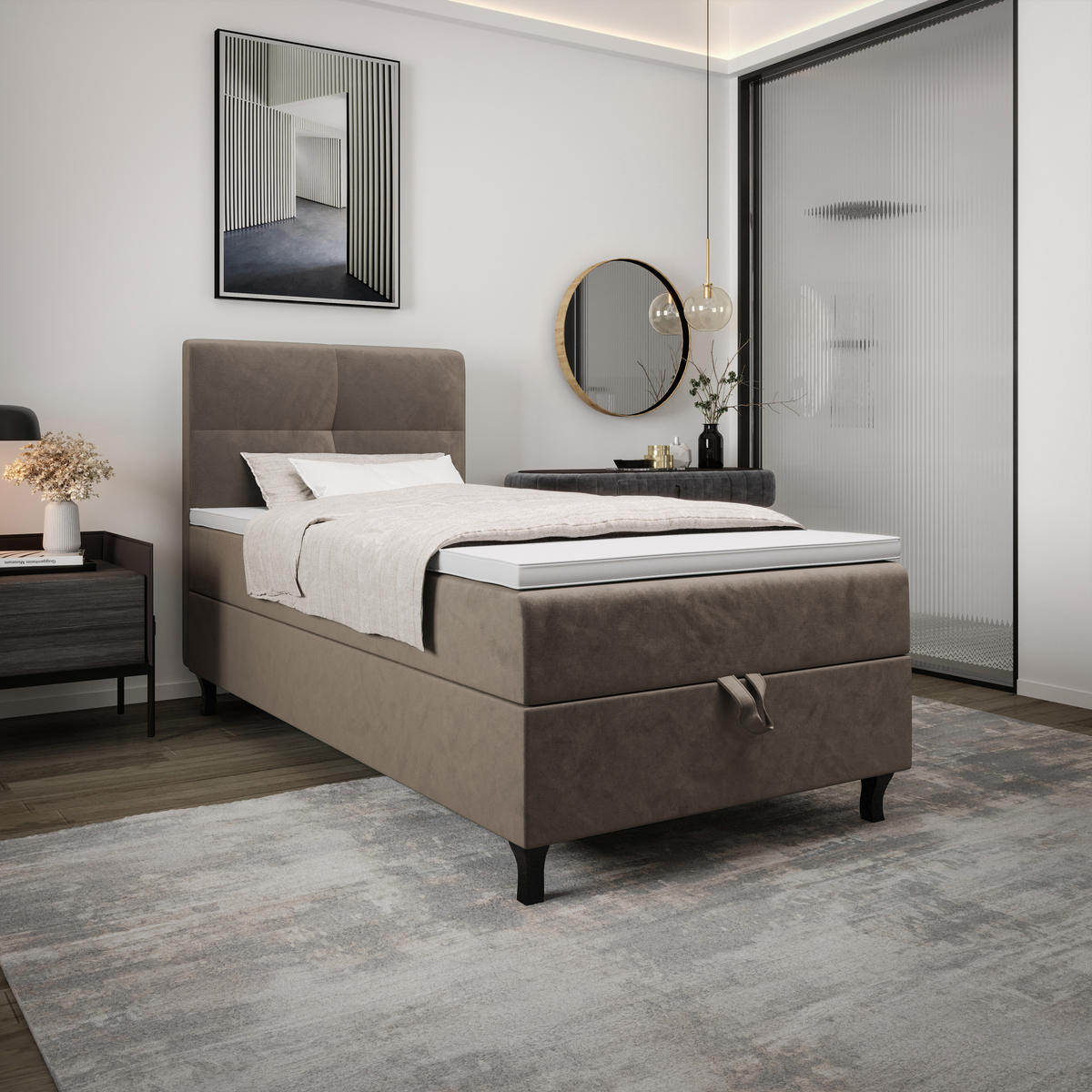 BOXBETT LIMBA mit Matratze H3, Bonell und Topper 100x200 Monolith 15 - Braun, Holz/Textil (100/200cm) - Bedante