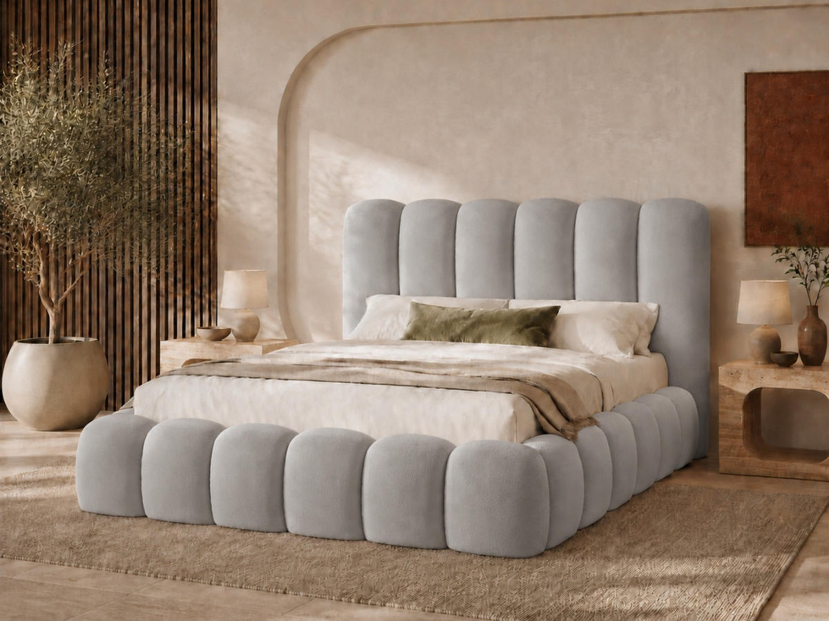 POLSTERBETT MELLOW 140x200 cm in Hellgrau, gepolstertes Kopfteil, Lattenrost, Bettkasten, Velvet-Stoff - Grau, Holz/Textil (140/200cm) - EMLAR Home