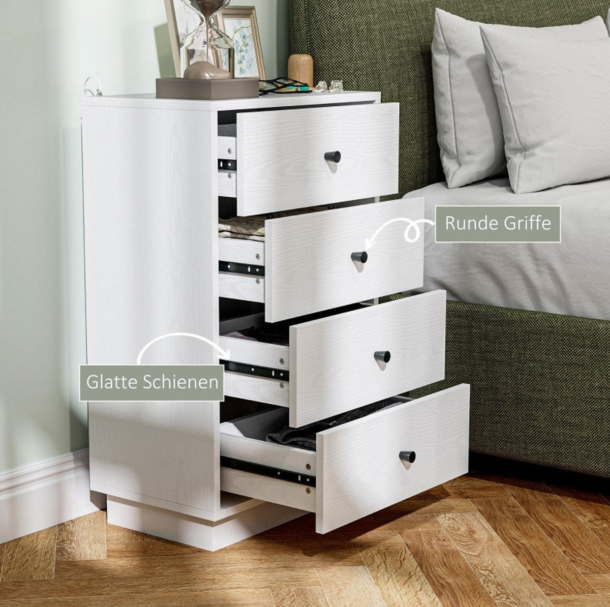 KOMMODE aus Spanplatte 47x29x75 cm Weiß mit 4 Schubladen und Anti-Kipp-Schutz - Weiß, Holzwerkstoff (47/75/29cm) - Modfu