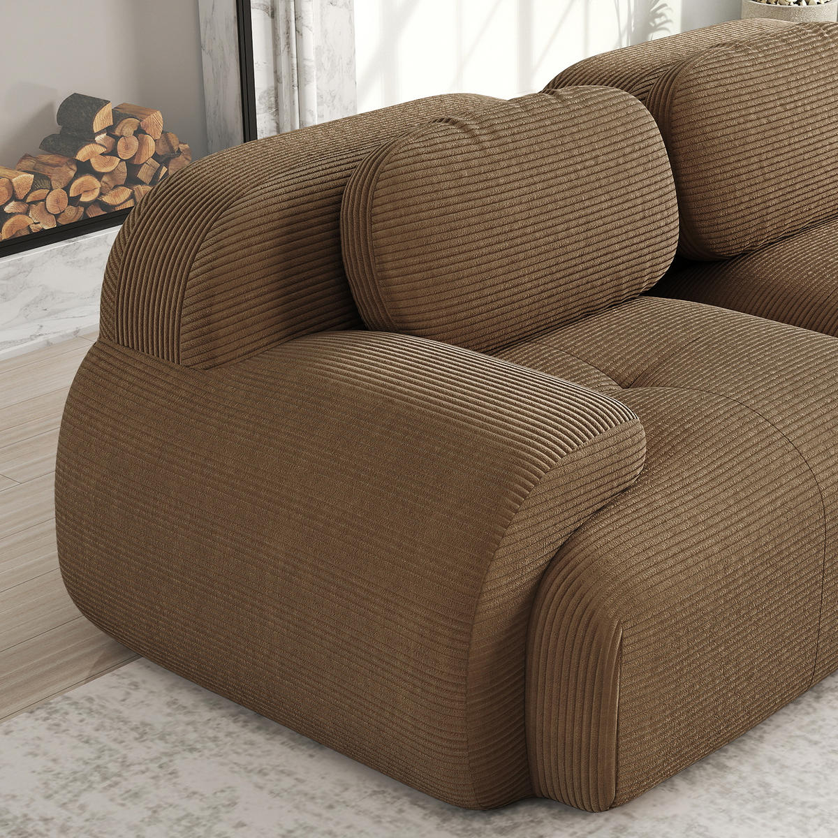 ECKSOFA DE-34025 modular 3-Sitzer Braun - Braun, Textil (178/298cm) - ComfortXL