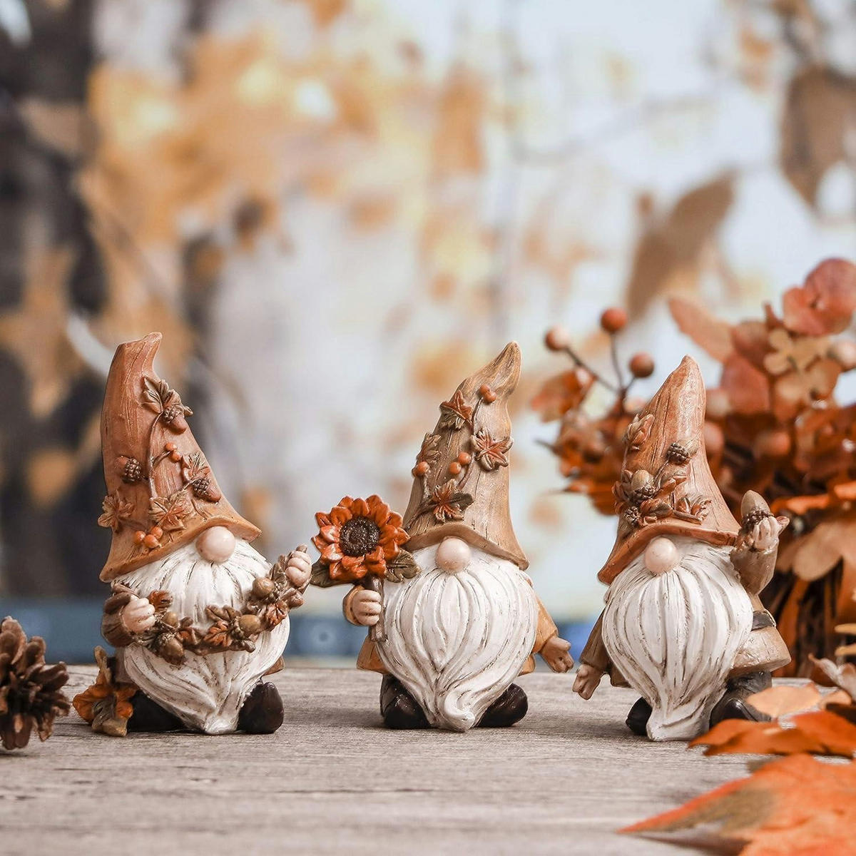 HERBSTDEKO Figuren 3er Set Kunstharz Zwerge 15 cm - Multicolor, Kunststoff (1/1/1cm)