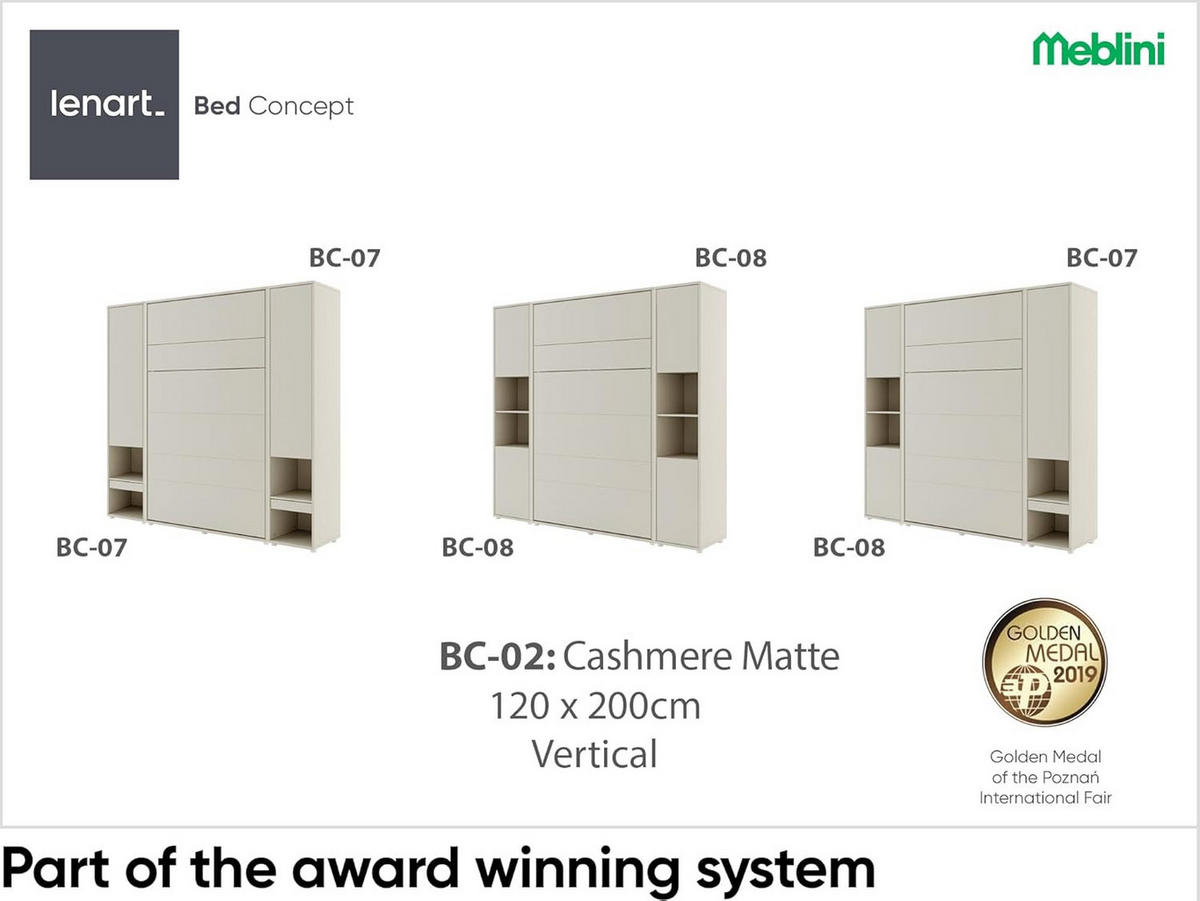 SCHRANKBETT BC-02 - 120x200cm Vertikal - Kaschmir mit Matratze - Kaschmir, Holzwerkstoff (120/200cm) - Meblini