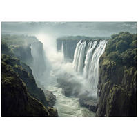 FOTOTAPETE Wasserfall Landschaft Grün 300x210 cm - Multicolor, Papier (300/210cm) - Wallarena