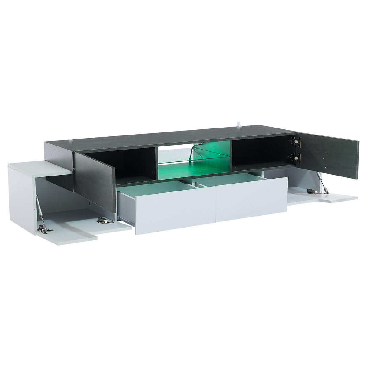 TV-SCHRANK 180/40/45 cm Weiß Grau mit Glasablage und RGB-Beleuchtung - Weiß, Holzwerkstoff (180/45/40cm) - OKWISH