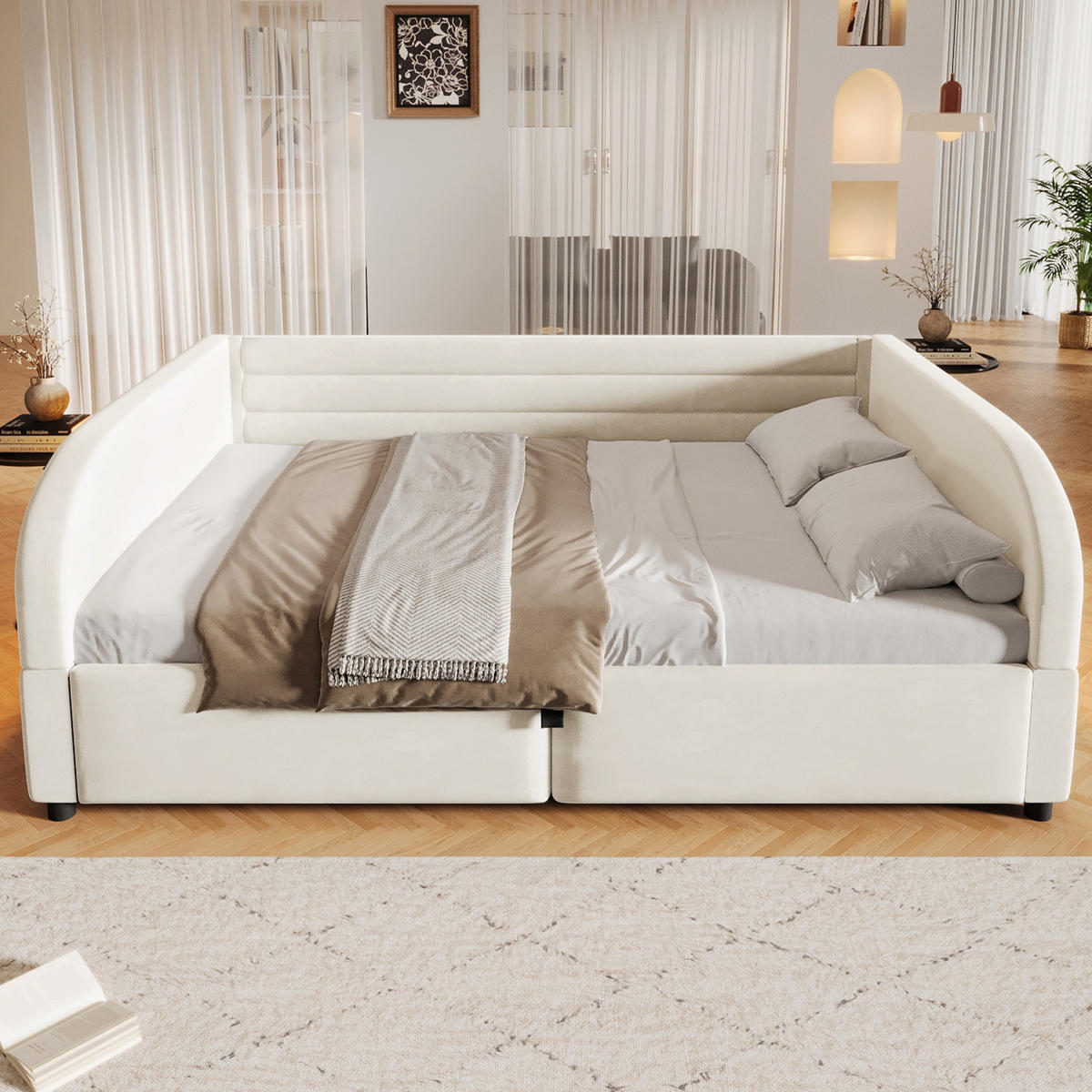 BETT mit Stauraum und LED 140x200 cm Flanell White - Weiß, Metall (140/200cm) - Meubliv
