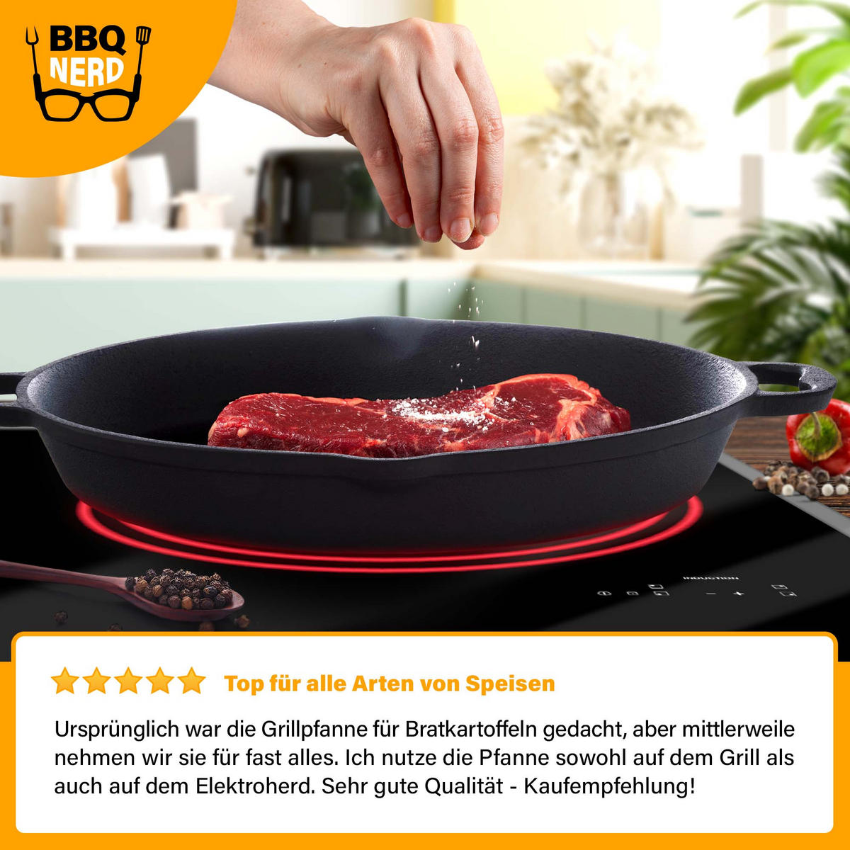 GRILLPFANNE Gusseisen Ø30cm 3200g mit 2 Henkel - Pfanne Gusspfanne - Schwarz, Metall (32/6/33cm) - BBQ Nerd