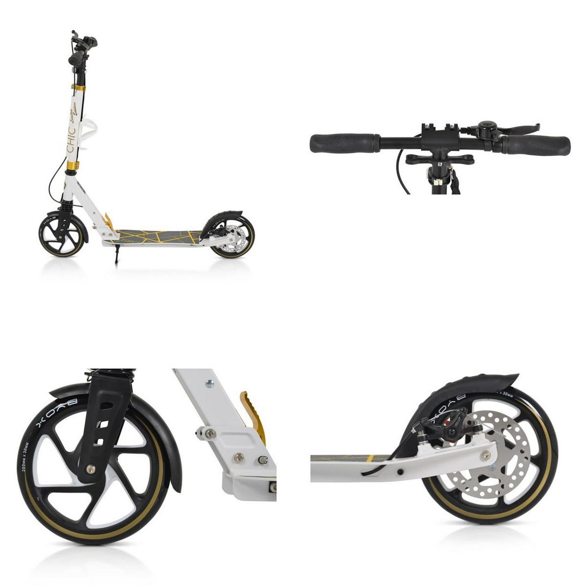 KINDERROLLER Chic weiß LED-Licht, ABEC-7 Lager, Seitenständer, faltbar - Weiß, Metall (54.5/46/101cm)