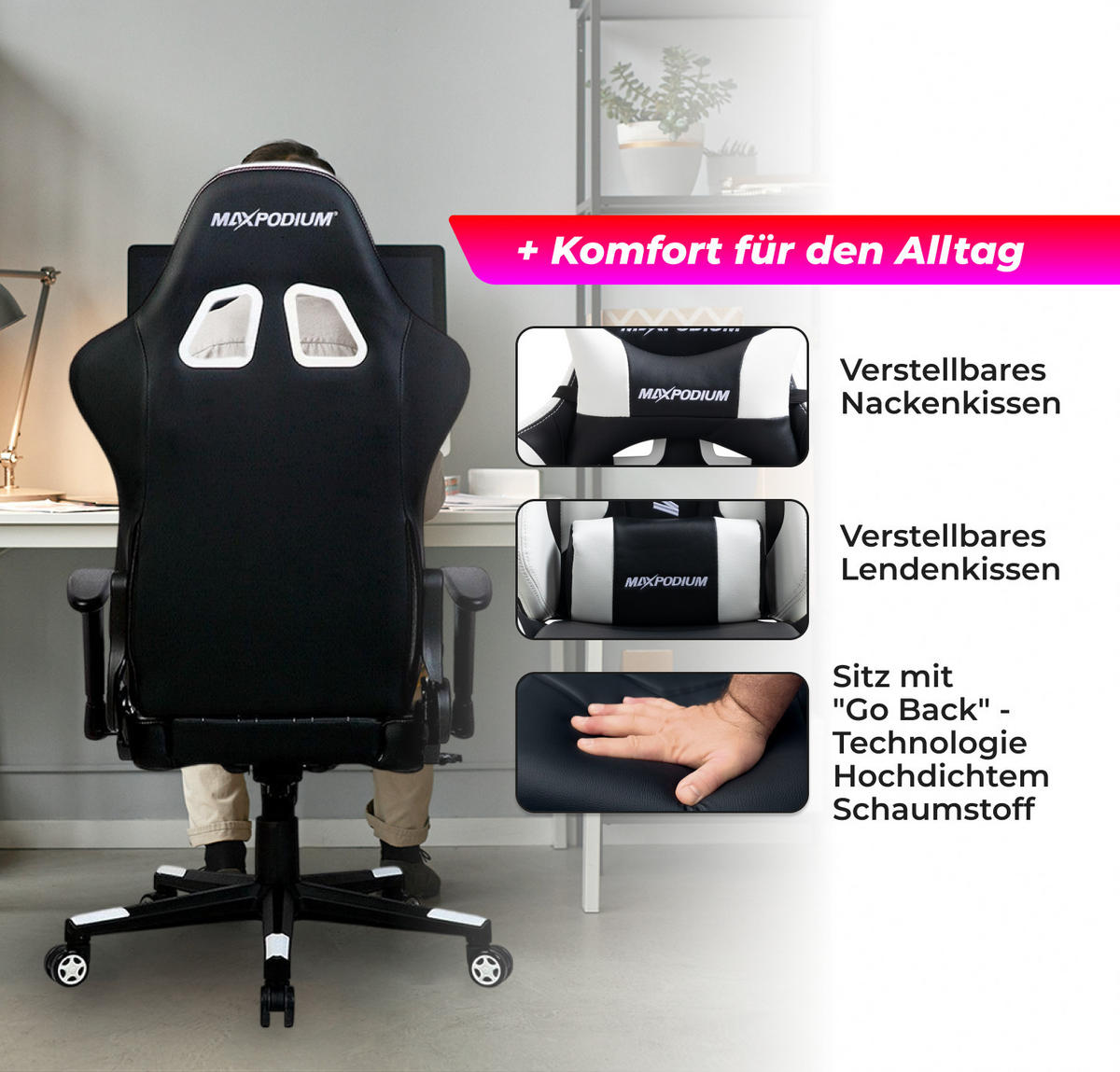GAMING-STUHL Skilled Schwarz Weiß - Weiß, Metall (55/137/50cm) - MaxPodium