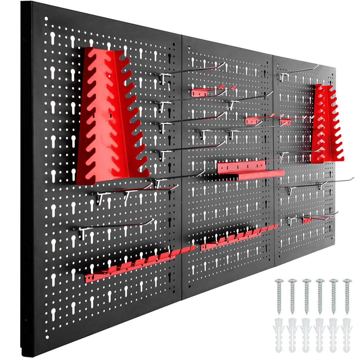 WERKZEUGLOCHWAND ,120 x 3 x 60 cm,schwarz/rot - Rot/Schwarz, Metall (120/60/2cm) - tectake