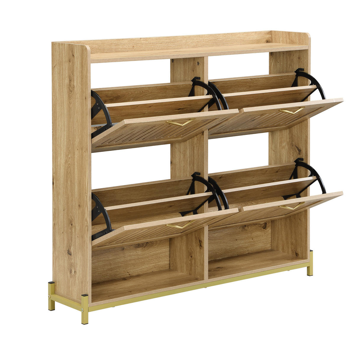SCHUHSCHRANK 4 Türen Lamellen Metallrahmen - Naturfarben, Holz (108.5/100/24cm) - LEBENLANG